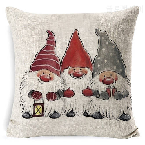 Christmas Cushion Cover 45x45cm Gnome Linen Pillowcase Merry Christmas Decorations for Home Navidad 2022 Xmas Gift New Year 2023