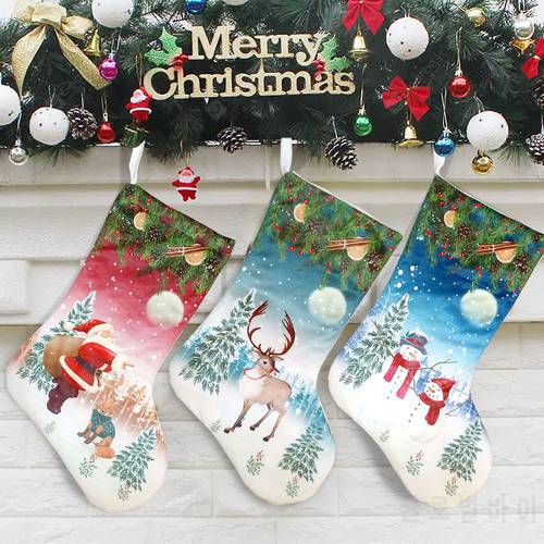 Christmas Socks Candy Bag Cartoon Print Stockings Gift Bags Pendants Christmas Decorations For Home Xmas Ornaments Navidad 2023