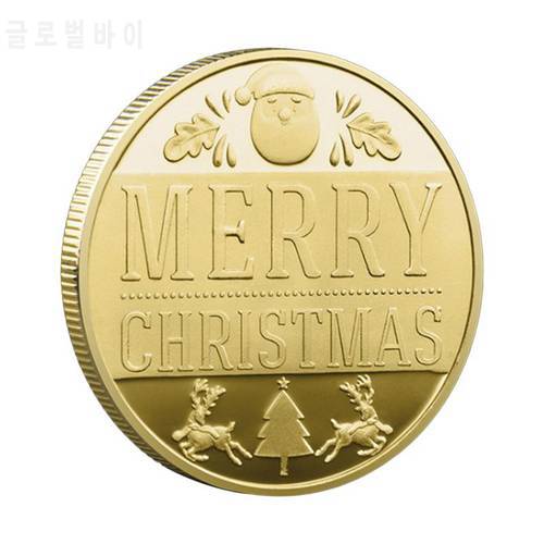 Commemorative Coins 1pcs Christmas Colored Commemorative Coins Santa Elk Badge Gold And Silver Medallion Crafts