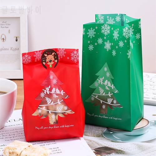 50Pcs Merry Christmas Gift Bags Xmas Red Green Tree Biscuit Candy Bags Cookie Packaging Christmas Home Party Gifts Decorations