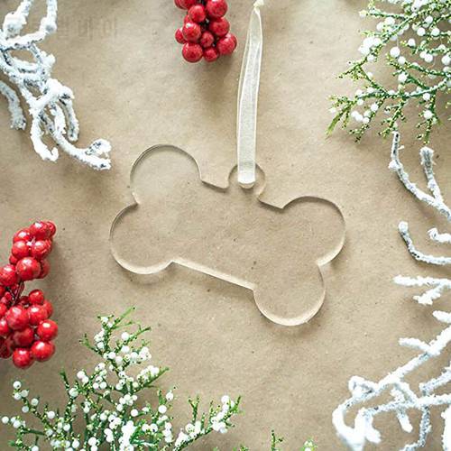 30 PCS Clear Acrylic Dog Bone Christmas Tress Decorations 7.6 cm DIY Blank Pet Ornament Key Chain Gift Wrapping Name Tag