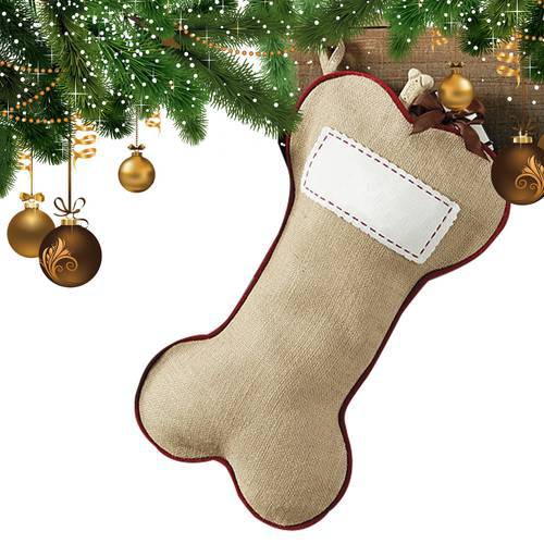 Pet Stockings Christmas Puppy Bone Shape Stockings Christmas Socks Gift Bags Christmas Atmosphere Decoration Supplies Jute