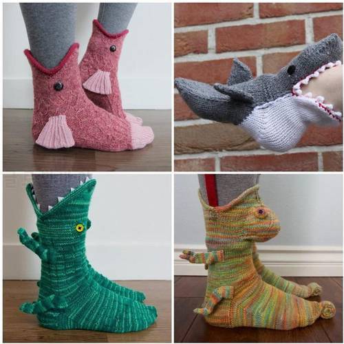 Christmas Gift Shark Fish Chameleon Crocodile Knit Socks Cute Unisex Novelty Winter Warm Floor Sock For Men Women Dropshipping