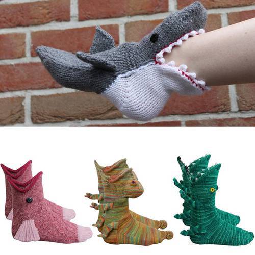 Christmas Socks Shark Fish Chameleon Crocodile Knit Sock Cute Unisex Novelty Winter Warm Floor Knitting Sock Gifts for Woman Man