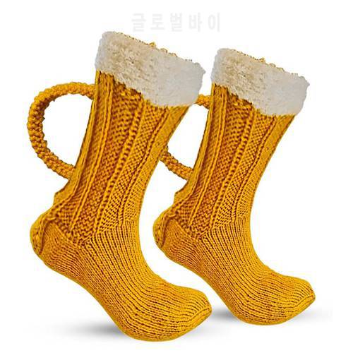 Christmas Gift 3D Beer mug socks Cute Unisex Novelty Winter Warm Floor Sock for men women