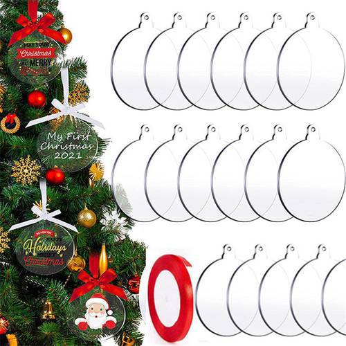 10pcs Acrylic Christmas Tree Ornament Blank Transparent Acrylic Disc DIY Blank Christmas Round Decoration For DIY Xmas Craft
