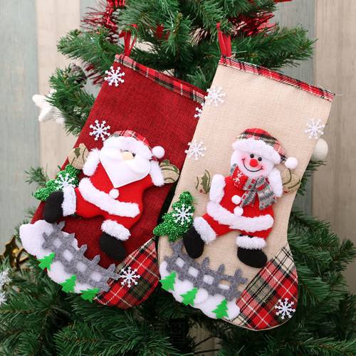 New Christmas Stocking Socks Gift Candy Bag Snowman Santa Elk Pattern Xmas Tree Hanging Ornament Party Home Fireplace Decoration