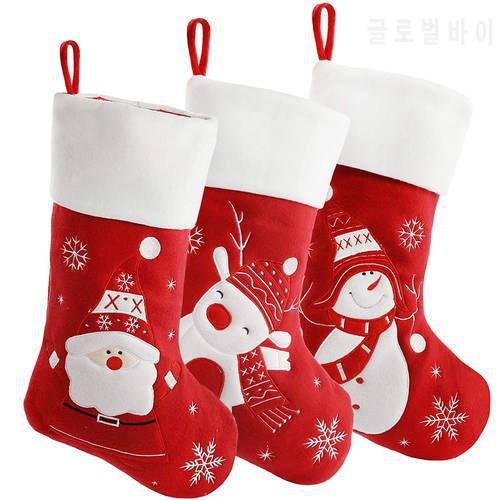 5 pcs Christmas Stockings Red Fleece Stockings