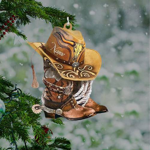 2023 New Creative Arcylic Christmas Cowboy Boots Hats Hangings Ornament Christmas Tree Home Car Interior Pendant Decoration