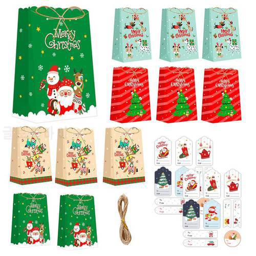 Classic Christmas Treat Candy Bag Paper Gift Bags Merry Christmas Treat Bags For Birthday Party Snack Wedding Wrapping 12pc/set
