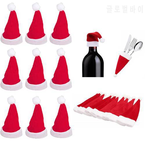 10/15/20pcs Mini Santa Hats Fork Knife Tableware Silverware Holder Home Christmas Decor Wine Bottles Cover Xmas Party Decoration