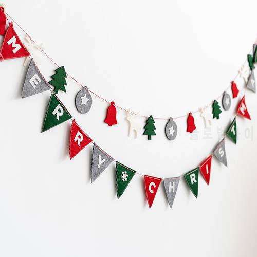Christmas Wool Felt Pull Flag Banner 2023 New Year Xmas Gift Tree Hanging Pendant Ornaments Background Wall Decorations for Home