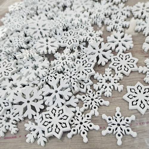 100PCS White Wooden Slice Christmas Snowflake Scrapbooking For Christmas Embellishment Craft DIY Handicraft Decoration