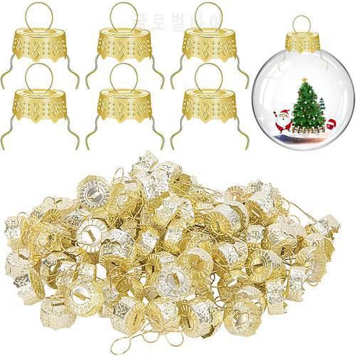 100 Pieces Round Christmas Ornament Caps,Gold Removable Metal Hangers Caps,Christmas Replacement Ornament Cap for DIY Decor