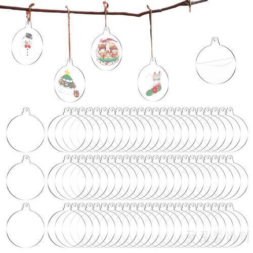72 Pcs Clear Round Acrylic Christmas Ornament 2022 DIY Blank Circle Bulb Christmas Bauble Tree Decoration Holiday Tags
