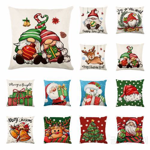 Christmas Decor Cushion Cover 45x45 Cm Pillowcase Christmas Gift Elk Dwarf Printed Pillow Cover Letters Plaid Throw Pillow Case
