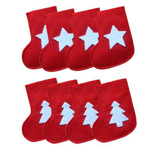 Christmas Cutlery Bag Fork Spoon 4PCS Christmas Socks With Christmas Tree/pentagon Pattern Knives And Forks Covers For Home
