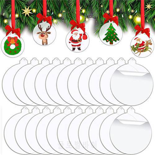 10pcs Acrylic Christmas Ornament Blank Transparent Acrylic Disc Blank Christmas Round Bell Decor with Hole for DIY Xmas Craft