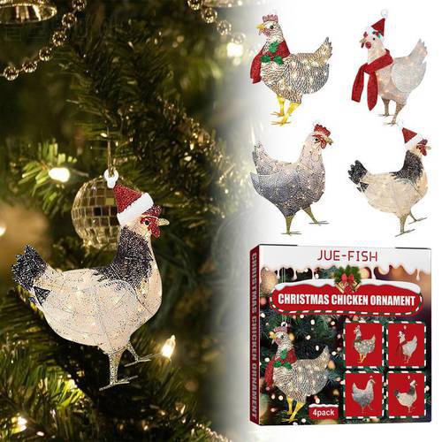 4pcs Funny Scarf Chicken Christmas Hanging Ornament Xmas Tree Decoration Pendant 2023 New Year Merry Christmas Decor Natal