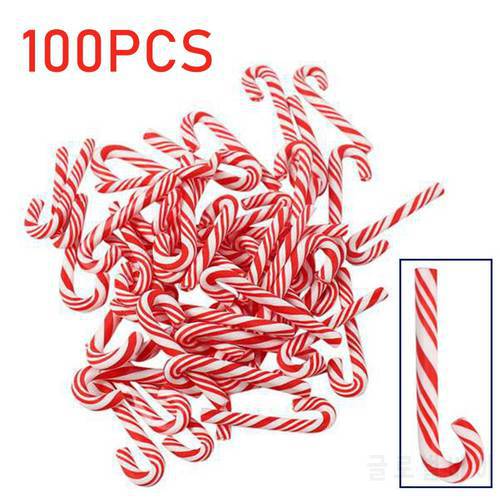 100Pcs 30*8mm Christmas Candy Cane Miniature Food Dollhouse Red and White Handmade Home Decor Clay Candy Cane Christmas Decor