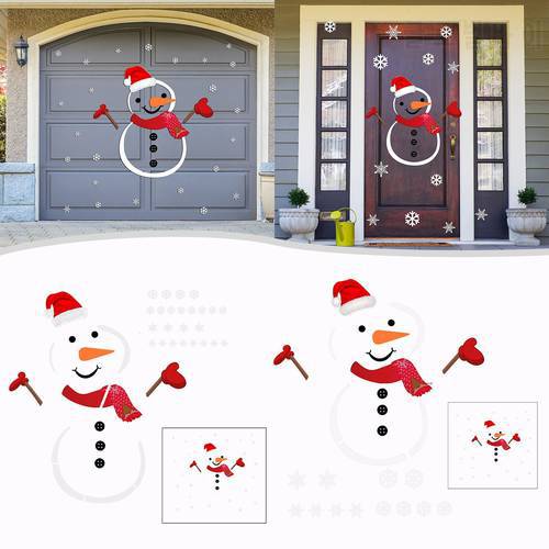Christmas Snowman Snowflake Door Sticker Diy Holiday Party Window Decoration Pvc Garage Door Wall Sticker