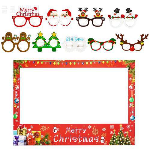 9pcs Paper Glasses Merry Christmas Photo Frame Props Family Party Decorations for Home Xmas Santa Claus Tree 2023 New Year Gift