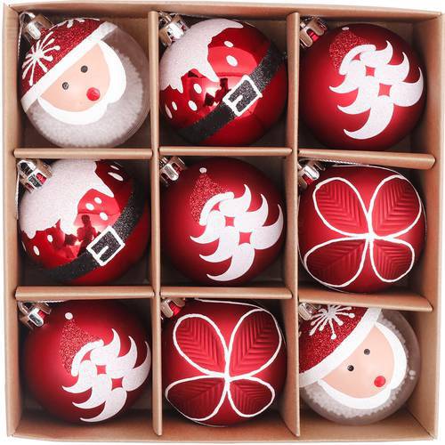 9pcs Christmas Balls Ornaments Christmas Tree Party Decoration 6cm Red and White Ornaments Ball Hand Painted Christmas Ball Suit
