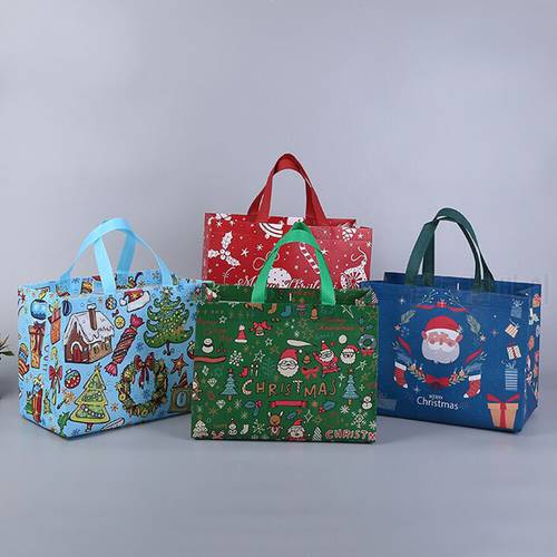 1pcs Christmas Gifts Bag Non-woven Fabric Handbag Cartoon Santa Snowman Environmental Folding Storage Bag for Small Business