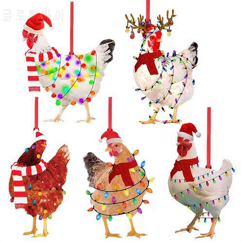 Funny Scarf Chicken Decorations Christmas Tree Hanging Pendant With Light Christmas Yard Creative New Year Party Pendant