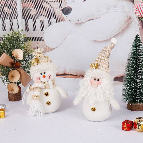 Kawaii High Quality Doll Ornament Christmas Decoration 2022 Pretty Christmas Cloth Dolls White Gold Snowman Santa Claus