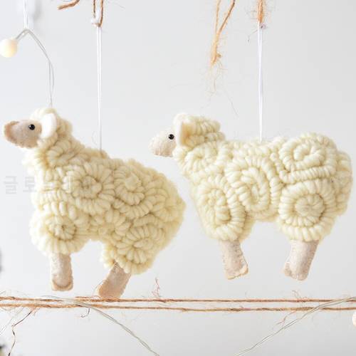 1pc Cute White Sheep Christmas Tree Pendant Xmas Tree Hanging Ornament Christmas Decoration Knitting Toy 2021