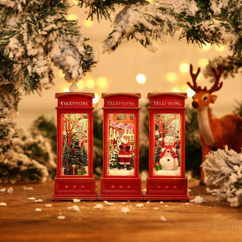 2022 Santa Claus Snowman Christmas Tree Telephone Booth Light Merry Christmas Decortions for Home Navidad Led Desktop Ornament