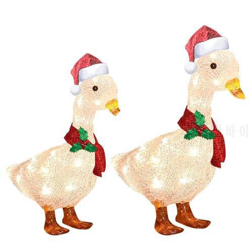 2022 New LED Duck Statues Christmas Outdoor Ornaments Animal Decor Garden Stakes Lights Party Prop for Lawn Outdoor Paths Props