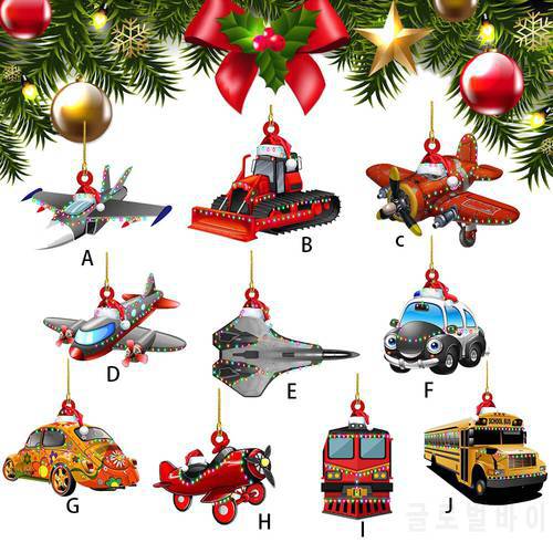 Cartoon Airplane Car Christmas Tree Pendant Aircraft Party Hanging Decors Creative Plane Ornaments Xmas Gift for Decorations