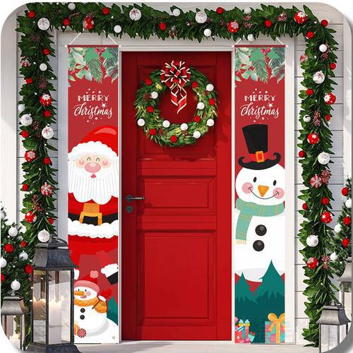 Christmas Porch Sign, Buffalo Plaid Decor Merry Christmas Door Banner Xmas Hanging Decoration for Home Yard Front Door Navidad