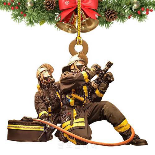 Christmas Fireman Ornaments Christmas Tree Firefighter 2D Acrylic Hanging Ornaments Party Favors Indoor Home Decor Christmas