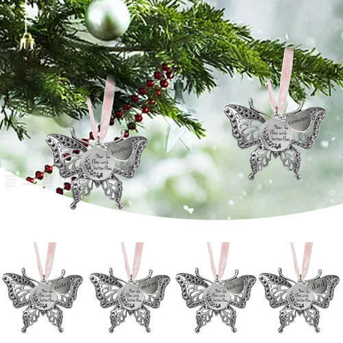 1pcs Butterfly Christmas Family Commemorative Ornaments Christmas Tree Hanging Tag Metal Memorial Gift Ornaments Dropship
