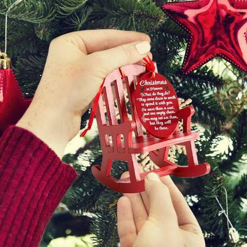 Merry Christmas Tree Decorations In Heaven Memorial Ornament Mini Wooden Rocking Chair Christmas Craft Supplies New Year Decor