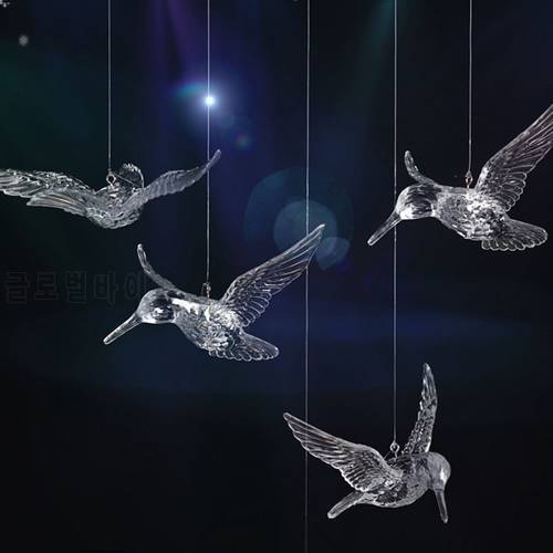 5Pcs/Set Acrylic Crystal Transparent Bird Wedding Party Ornaments Aerial Ceiling Transparent Crystal Clear Stage Pendant Decor