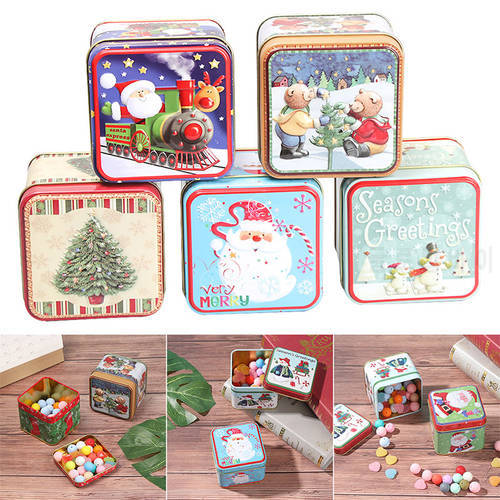 Square Christmas Candy Box Christmas Gift Wrapping Tinplate Storage Box Candy Packaging Box Biscuit Earphones Storage Gift Box