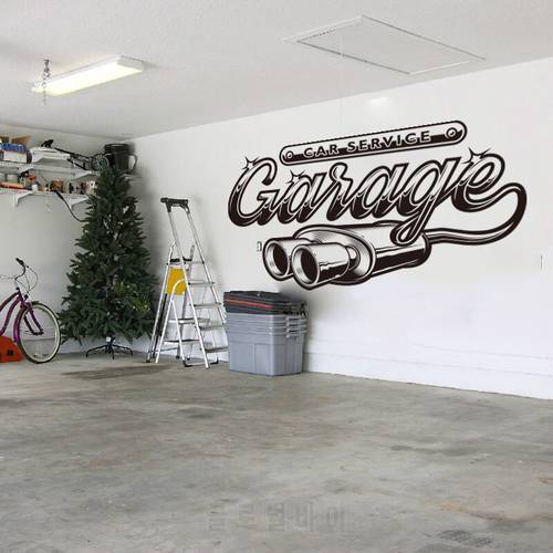 Car Service Garage Wall Stickers Retro Exhaust Pipe Classic Auto Repair Service Shop Wall Decal Vinyl Decoration Removable P674