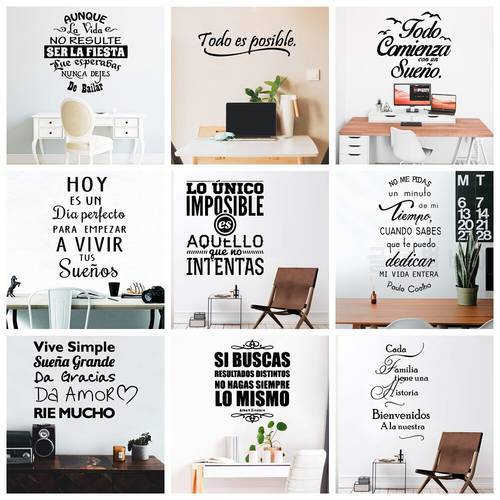 NEW Spanish Sentences Wall Stickers Vinyl Decal For Room Decoration Wall Decals Sticker Frase Wallpaper Poster Mural