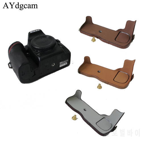AYdgcam Pu Leather Camera Bag Half Case Body For Nikon D7500 Open battery Black Coffee Brown