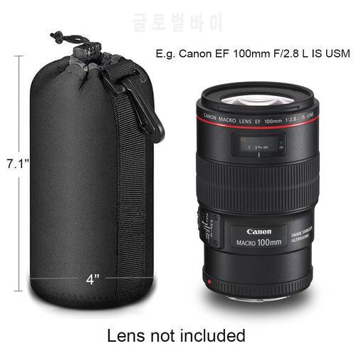 Black Protective DSLR camera Drawstring Soft Neoprene Lens Pouch Bag for Sony Canon Nikon Pentax Olympus Panasonic, Large Size