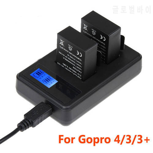 Dual Battery Charger LCD Screen Display with Android Cable for Gopro Hero 8 7 6 5 4 3 3+ yi 2 4k Intelligent Protection Charger