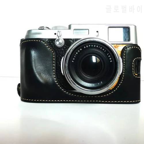 New Fashional Leather Bottom Camera Bag Black Case for Fujifilm Fuji X100 X100S X100T Camera Half Cover with Strap