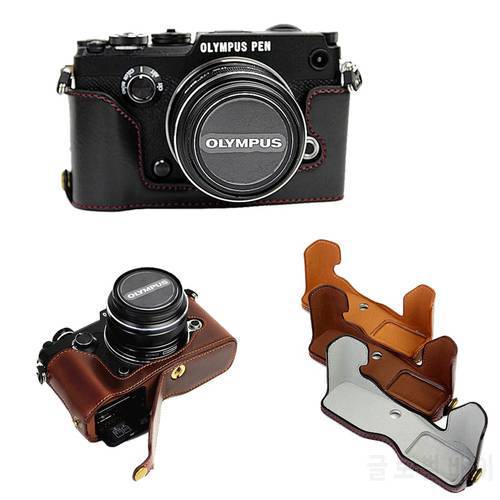 New Leather Camera Case For Olympus Pen-F Pen F PENF Half Body Camera Bag Take Out Battery Directly Cover