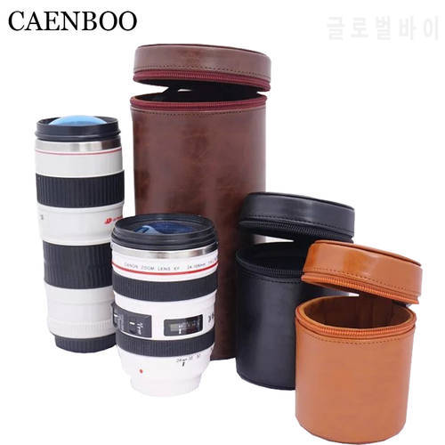 CAENBOO Leather Camera Lens Bag Retro Hard PU Lens Case for Canon Nikon Sony Pentax Fujifilm Tamron Sigma Lens Pouch Protector