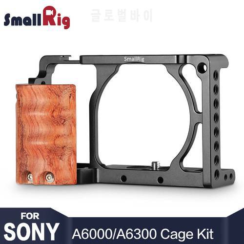 SmallRig sony a6000 Camera Cage Rig for Sony A6300/A6000 Camera W/ Wooden Handle Handgrip Dual Camera Rig 2082