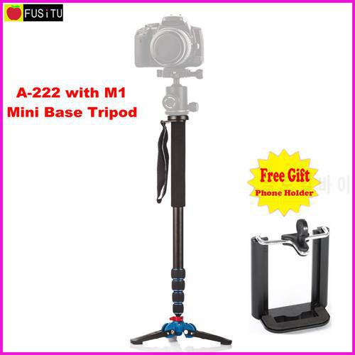 Manbily A-222 +M-1 Walking Stick Base Tripod 1650mm Alumninum Camera Unipod Monopod Flip Lock w/3 Legs Base Tripod For DSLR DV